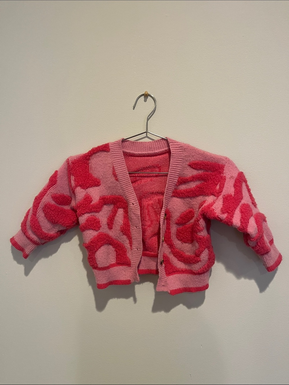 SHEIN Pink Two-Tone Textured Knit Cardigan